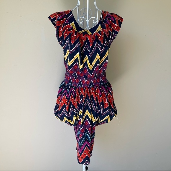 Marc by Marc Jacobs Red Sleeveless Balloon Mini Dress Size XS tribal multicolor - Picture 4 of 11